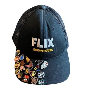 Unique Flix Brewhouse Cap With Souvenir Movie Memorabilia Pins